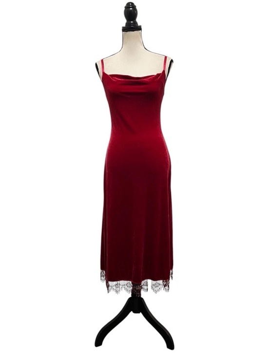 Betsey Johnson Dresses & Skirts - Vintage Betsey Johnson New York Velvet Beaded Fringe Slip Dress M FLAW